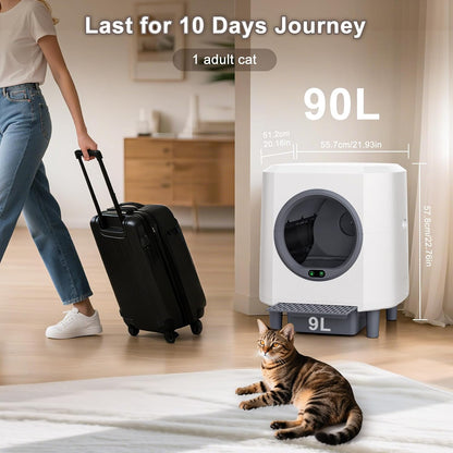 Automatic Cat Litter Box Ellenpent Self-Cleaning Litter Box with APP Control and Safety Sensor, 90L Large Capacity for Multiple Cats, Litiere Pour Chat Autonettoyant with 3 Rolls Poop Bags - PuriLite