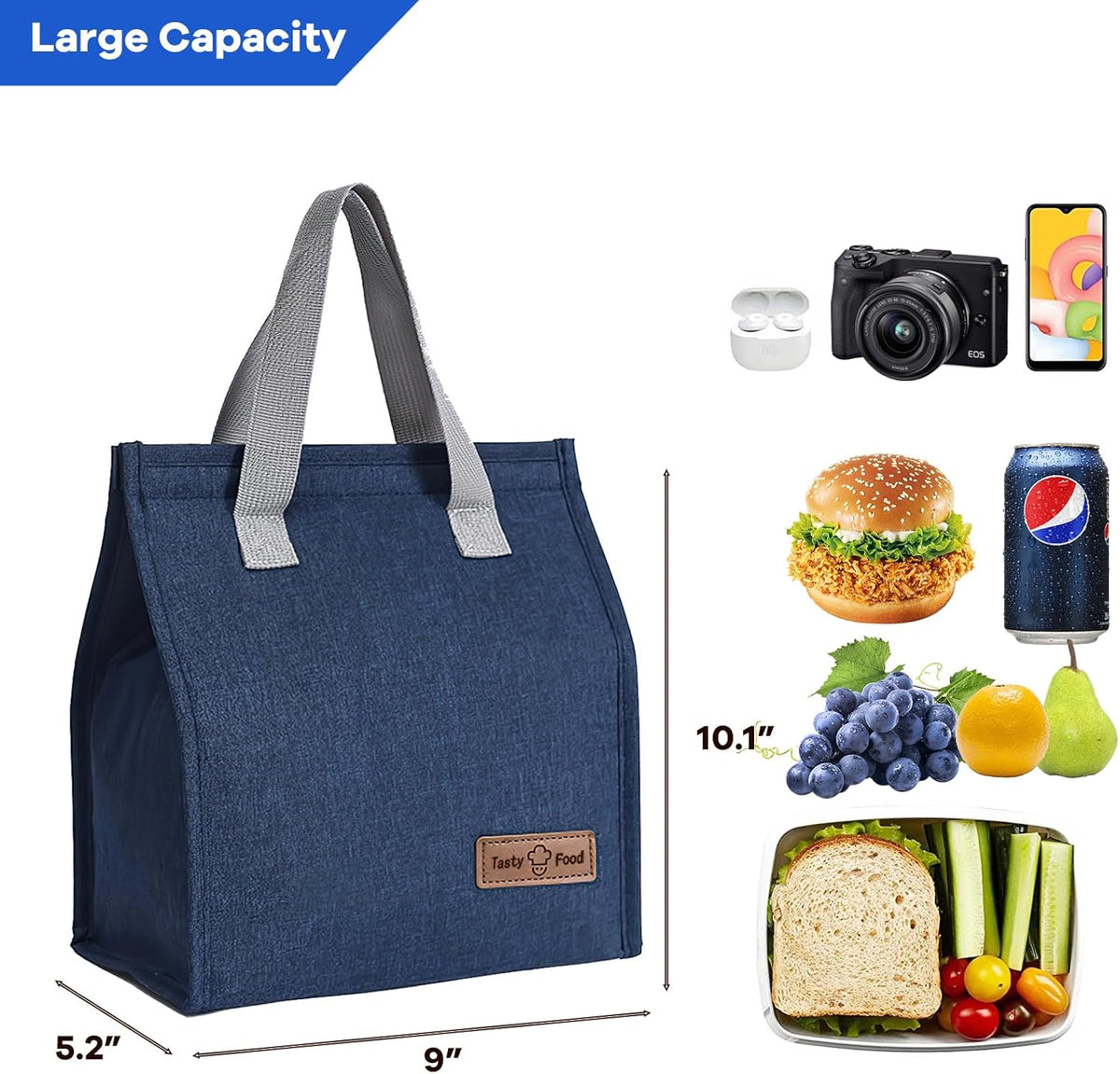 Lunch Bags for Women Men, Reusable Insulated Leakproof Lunch Box Bag for Adult Kids, Small Cooler Bag for Work School Picnic Travel (Black) - PuriLite