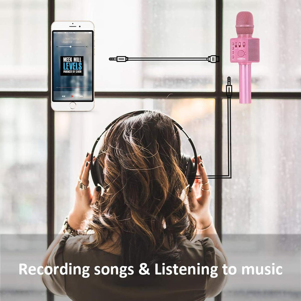 BONAOK Wireless Bluetooth Karaoke Microphone,3-in-1 Portable Instrument Wireless Microphone Mic Speaker Machine Home Party Birthday for All Smartphones（Black） - PuriLite