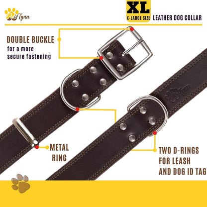 ADITYNA Heavy-Duty Leather Dog Collar for Medium Dogs - Soft and Strong, 100% Genuine Leather - Collier Pour Chien (Medium: Fit 13" - 20" Neck, Brown) - PuriLite