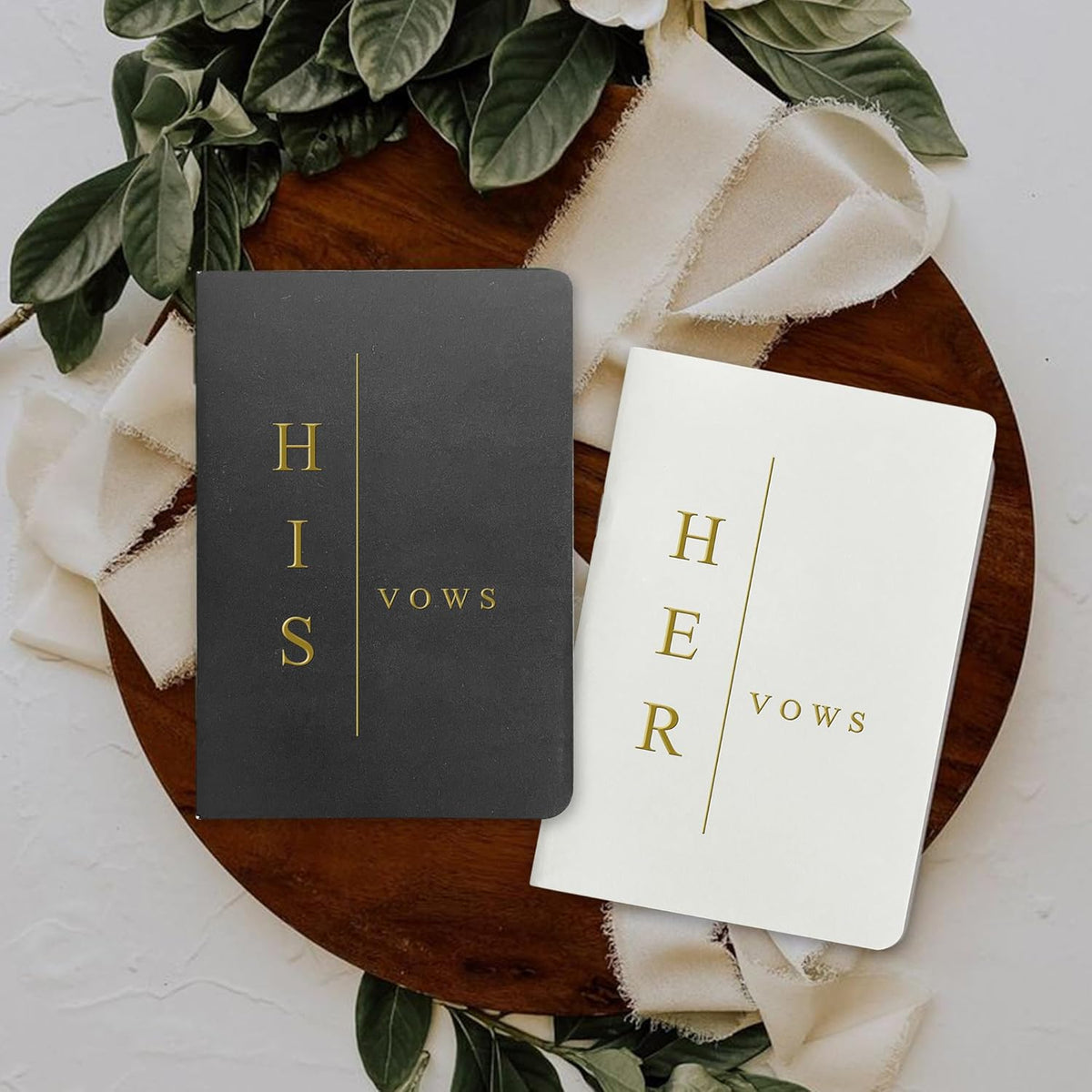 WeddingGiftsWedding Vow Books His and Hers Soft Touch Gold Foil Engraving Vow Books Wedding Essentials Wedding Accessories(TR-HH-Black) - PuriLite