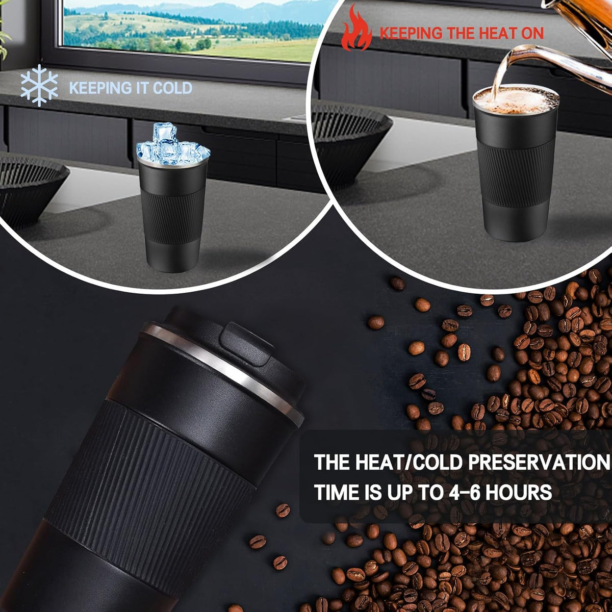 18oz Mug with Ceramic Coating Inside, Insulated Coffee Mug with Lid, Leak Proof Coffee Travel Mug, Travel Coffee Mug Fits in Car Cup Holder - PuriLite