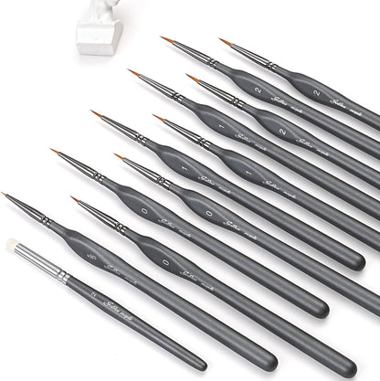 Detail Paint Brushes Set 10pcs Miniature Brushes for Fine Detailing & Art Painting - Acrylic, Watercolor,Oil,Models - PuriLite