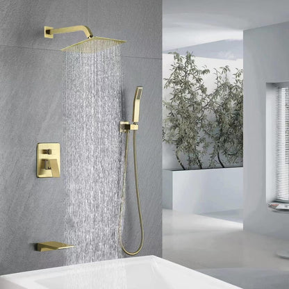 Bathtub Shower System Matte Black Tub Shower Faucet Complete Set with 10 Inch Rain Head with Handheld and Waterfall Shower Faucet Combo - PuriLite