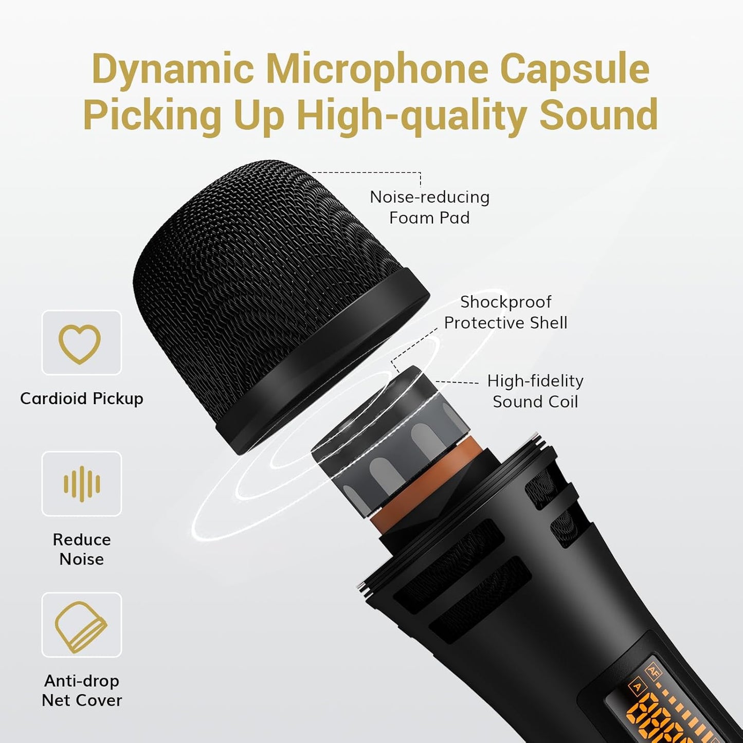 TONOR Wireless Microphones, UHF Dual Karaoke Microphone System, Microfonos Inalambricos with Rechargeable Receiver, Cordless Dynamic Mic for Singing, Wedding, DJ, Party, Speech TW320 Grey - PuriLite