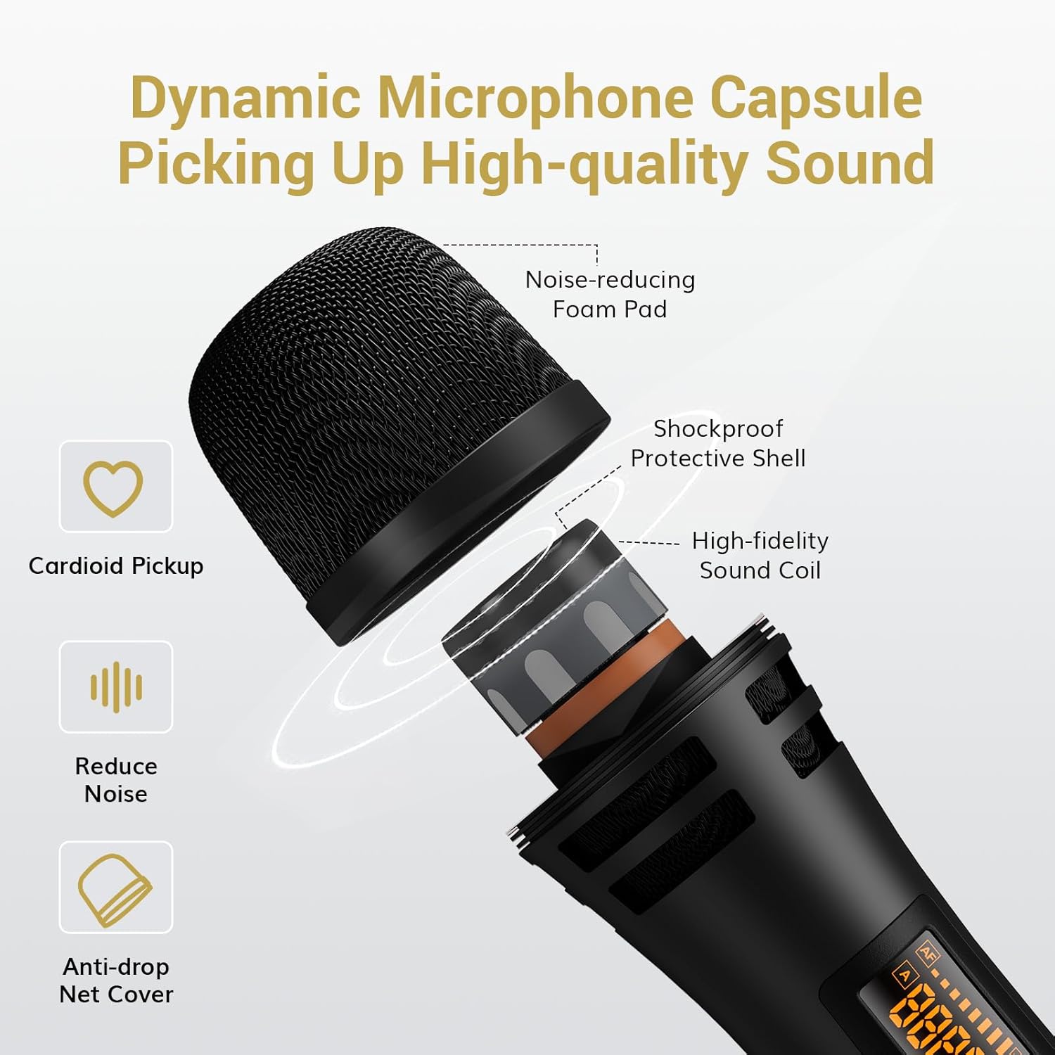 TONOR Wireless Microphones, UHF Dual Karaoke Microphone System, Microfonos Inalambricos with Rechargeable Receiver, Cordless Dynamic Mic for Singing, Wedding, DJ, Party, Speech TW320 Grey - PuriLite
