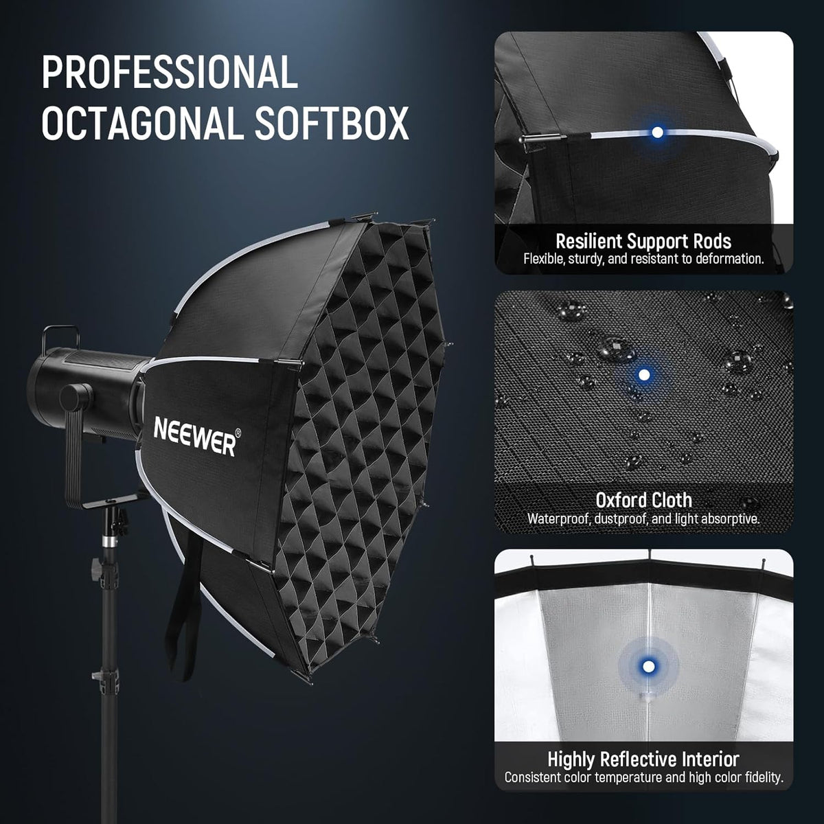 NEEWER 35.4'' Octagonal Softbox, Quick Release Parabolic Soft Box with Bowens Mount, Diffusers, Grid, Bag Compatible with Aputure 120d Compatible with Godox SL60w NEEWER Q4 AS600B CB300B Q300, NS92P - PuriLite