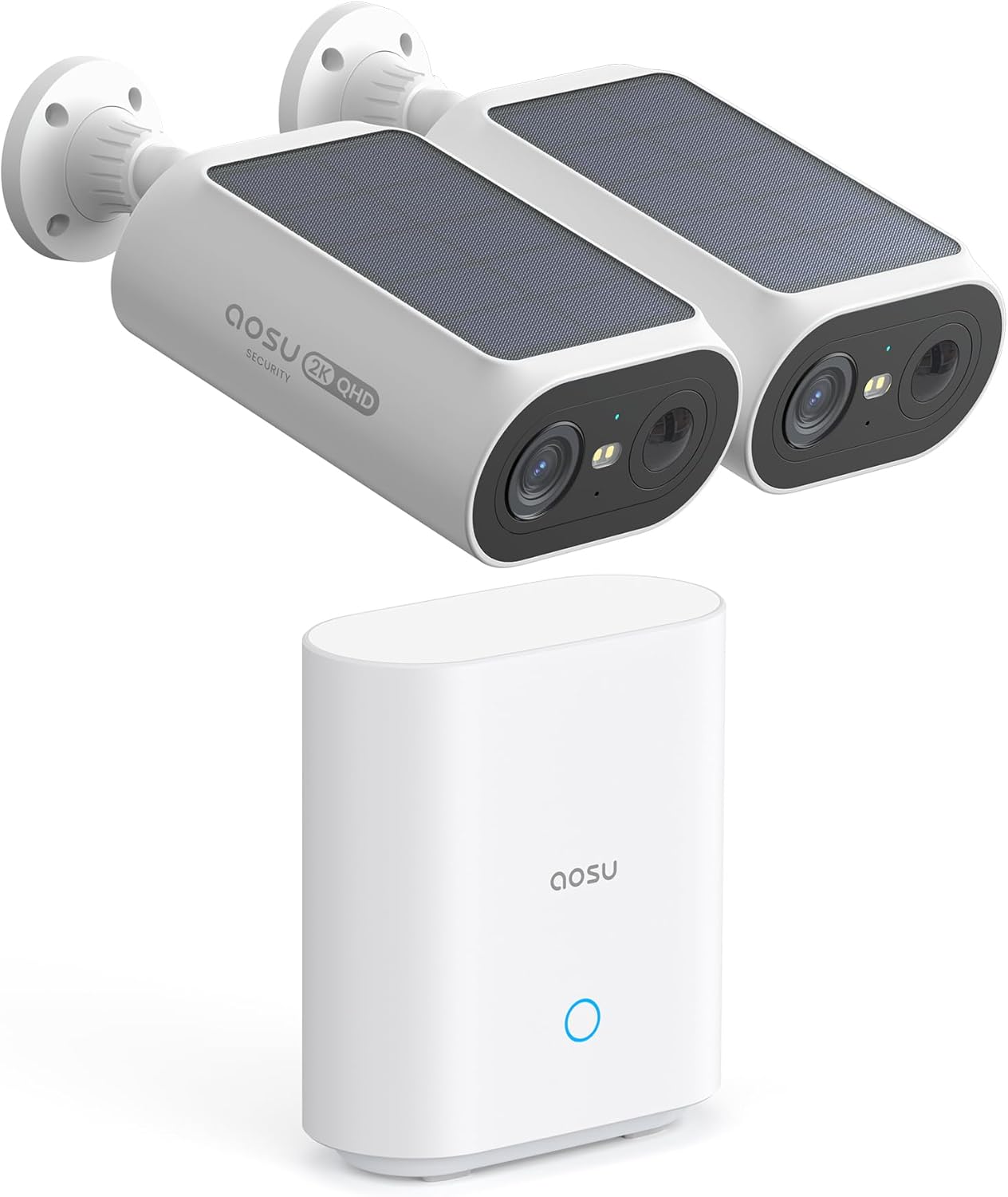 AOSU Solar Security Cameras Wireless Outdoor, 4 Cam-Kit, No Monthly Fees, Local Storage, Home Security Cameras System with Integrated Solar Panel, Easy Setup, 2K Color Night Vision, 5G & 2.4G WiFi - PuriLite