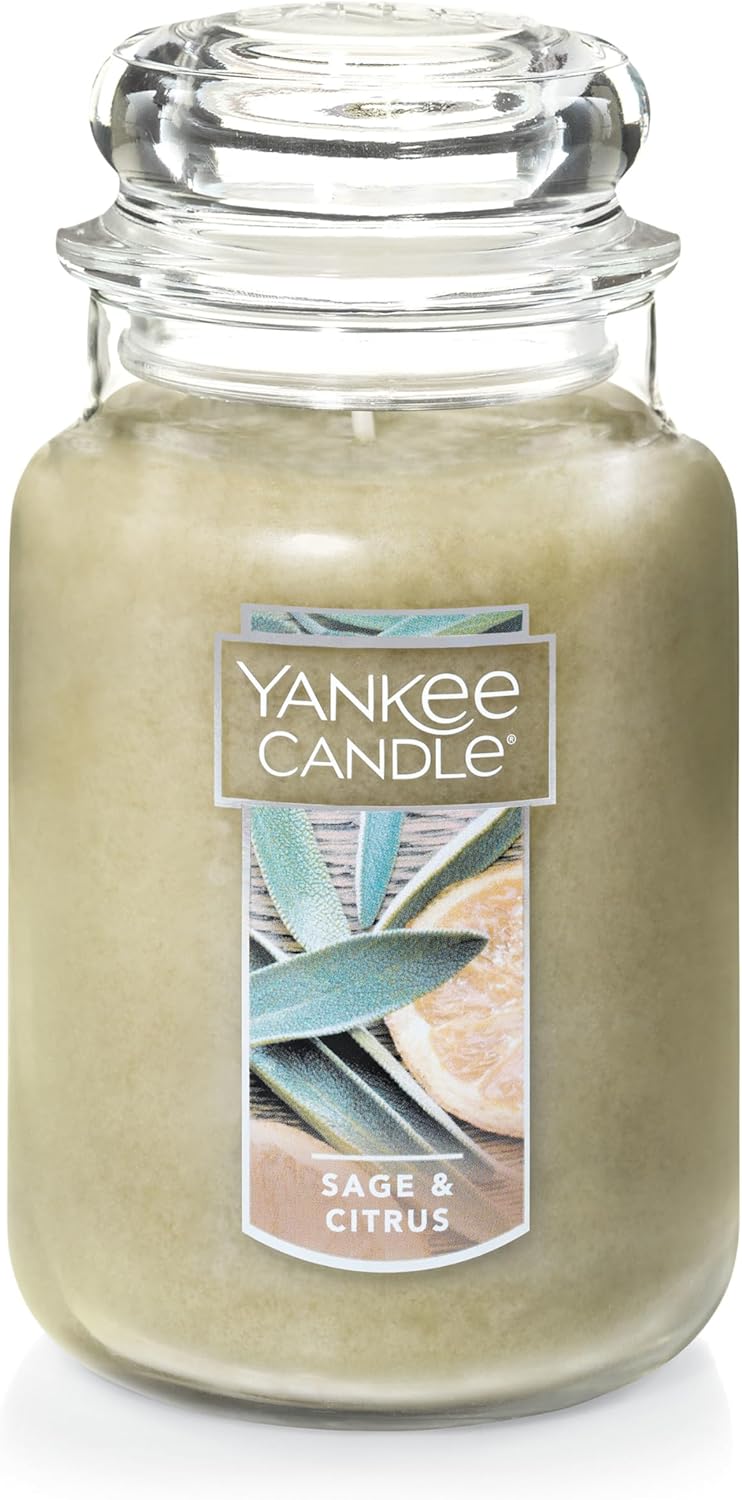 Yankee Candle Scented Candle, Sage & Citrus, Original Large Jar Candle, 110-150 Hours of Burn Time, 22 oz. - PuriLite