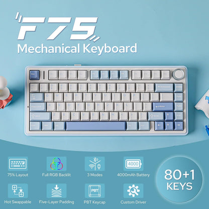 EPOMAKER x Aula F75 Gasket Mechanical Keyboard, 75% Wireless Hot Swappable Gaming Keyboard with Five-Layer Padding&Knob, Bluetooth/2.4GHz/USB-C, RGB (Black Gradient, LEOBOG Reaper Switch) - PuriLite