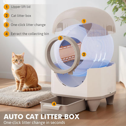 GUNJI Self Cleaning Litter Box, 90L Automatic Cat Litter Box for Multiple Cats, App Control-No Scoop, Large Kitty Box with Safety Protection, Includes Mat, 1 Garbage Bags (Gray) - PuriLite