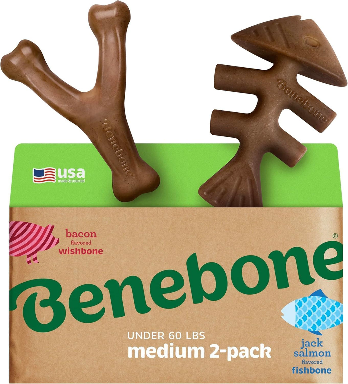Benebone 4-Pack Durable Dog Chew Toys for Aggressive Chewers, Real Flavors, Made in USA, Medium - PuriLite