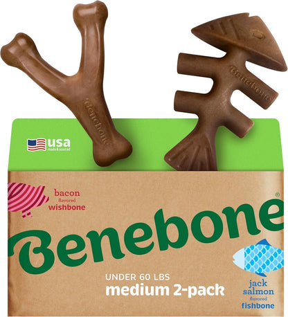 Benebone 4-Pack Durable Dog Chew Toys for Aggressive Chewers, Real Flavors, Made in USA, Medium - PuriLite
