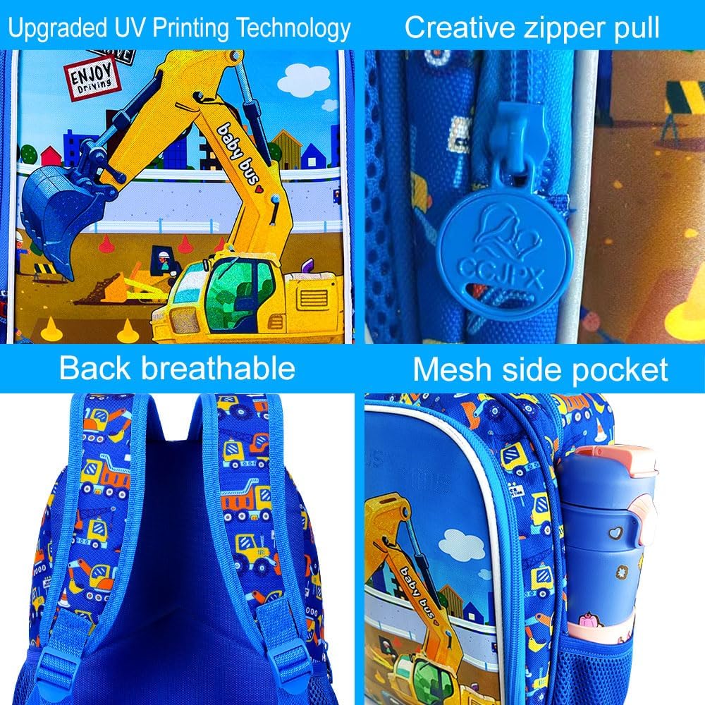 3pcs Backpack for Boys and Girls, 16” Kids Kindergarten Bookbag with Lunch Box, Cute Elementary Backpacks for Boy Girl - PuriLite
