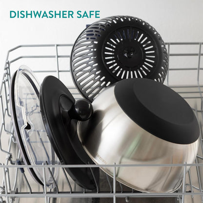 Navaris Salad Spinner with Lid - Salad Spinner Stainless Steel - Salad Dryer - Easy Washing, Drying and Spinning - Includes Grating and Slicing Discs - PuriLite