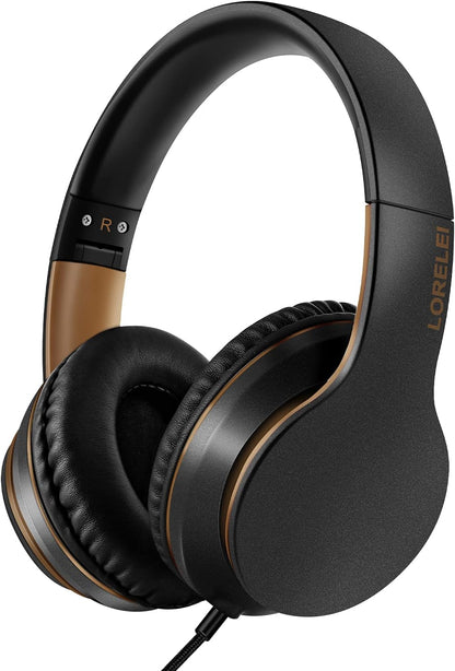 LORELEI X6 Over-Ear Wired Stereo Bass Headphones with Microphone, Lightweight, Foldable & Portable with 1.45M No-Tangle for Smartphone, Tablet, MP3/4, Space Black - PuriLite