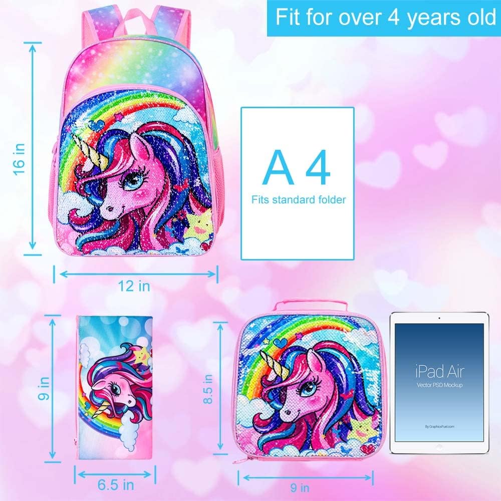 3pcs Backpack for Boys and Girls, 16” Kids Kindergarten Bookbag with Lunch Box, Cute Elementary Backpacks for Boy Girl - PuriLite