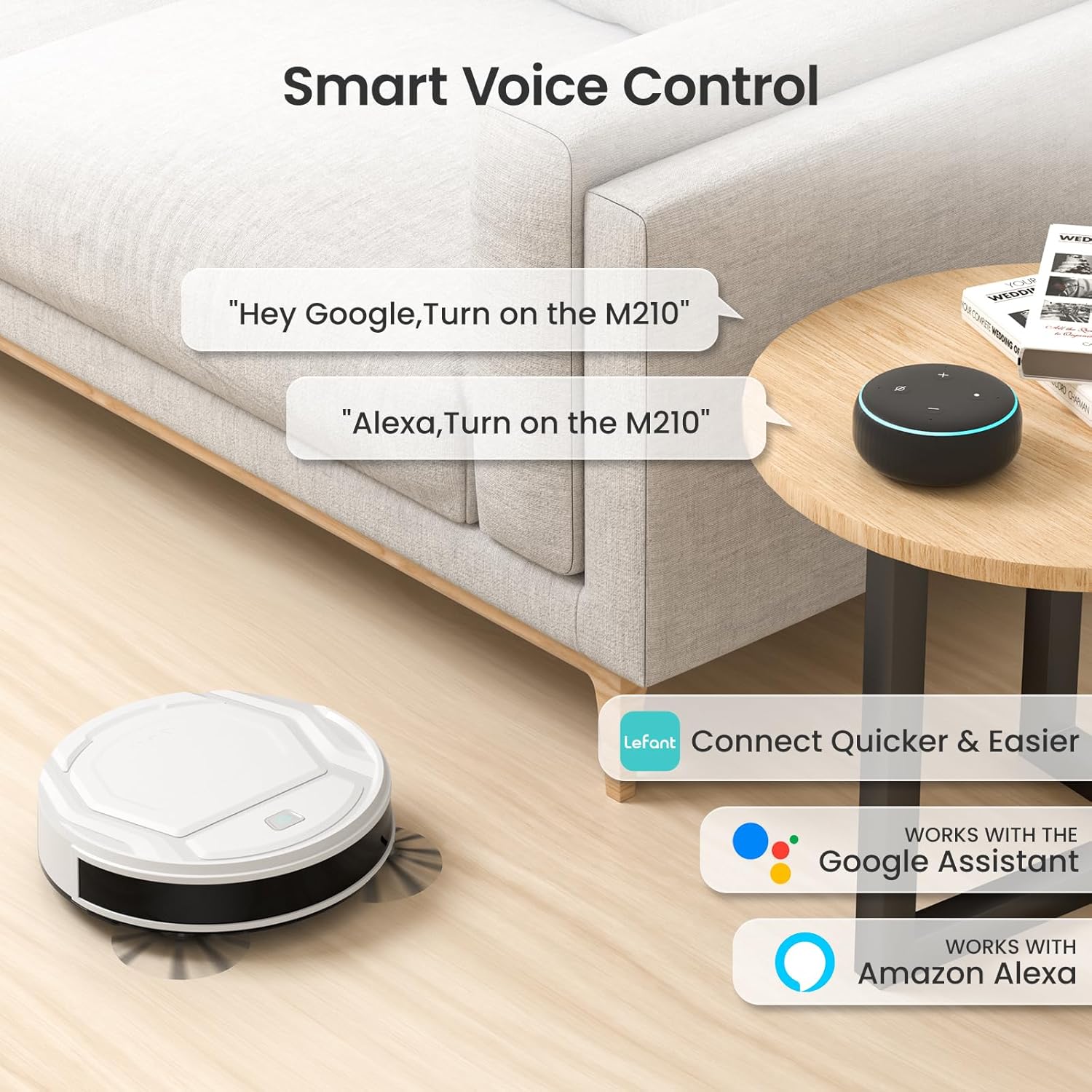 Lefant Robot Vacuums, 2200Pa Strong Suction, 120 Min Runtime, WiFi/App/Alexa Control, Self-Charging Robotic Vacuum Cleaner, Slim, Quiet, 6 Cleaning Modes Ideal for Pet Hair, Hard Floor (M210) - PuriLite
