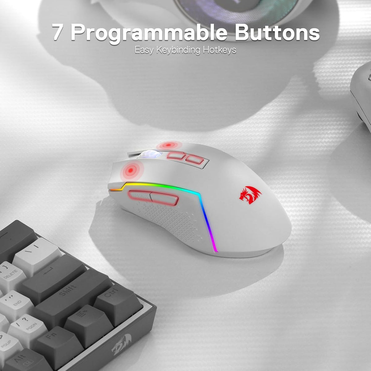 Redragon M693 Wireless Gaming Mouse, 8000 DPI Wired/Wireless Mouse w/ 3-Mode Connection, BT & 2.4G Wireless, 7 Macro Buttons, Durable Power Capacity for PC/Mac/Laptop - PuriLite
