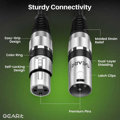 GEARit XLR Male to Female Microphone Cable (10 Feet, 6-Pack) 3-Pin Balanced Shielded Mixer, Recording Studio, Podcast - Black - PuriLite