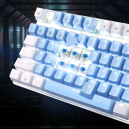 Mechanical Gaming Keyboard, 104 Keys White Backlit Mechanical Keyboards with Red Switches & Double-Shot Keycaps, MageGee Wired Ergonomic Computer Keyboard for Desktop, PC Gamers (White & Blue) - PuriLite