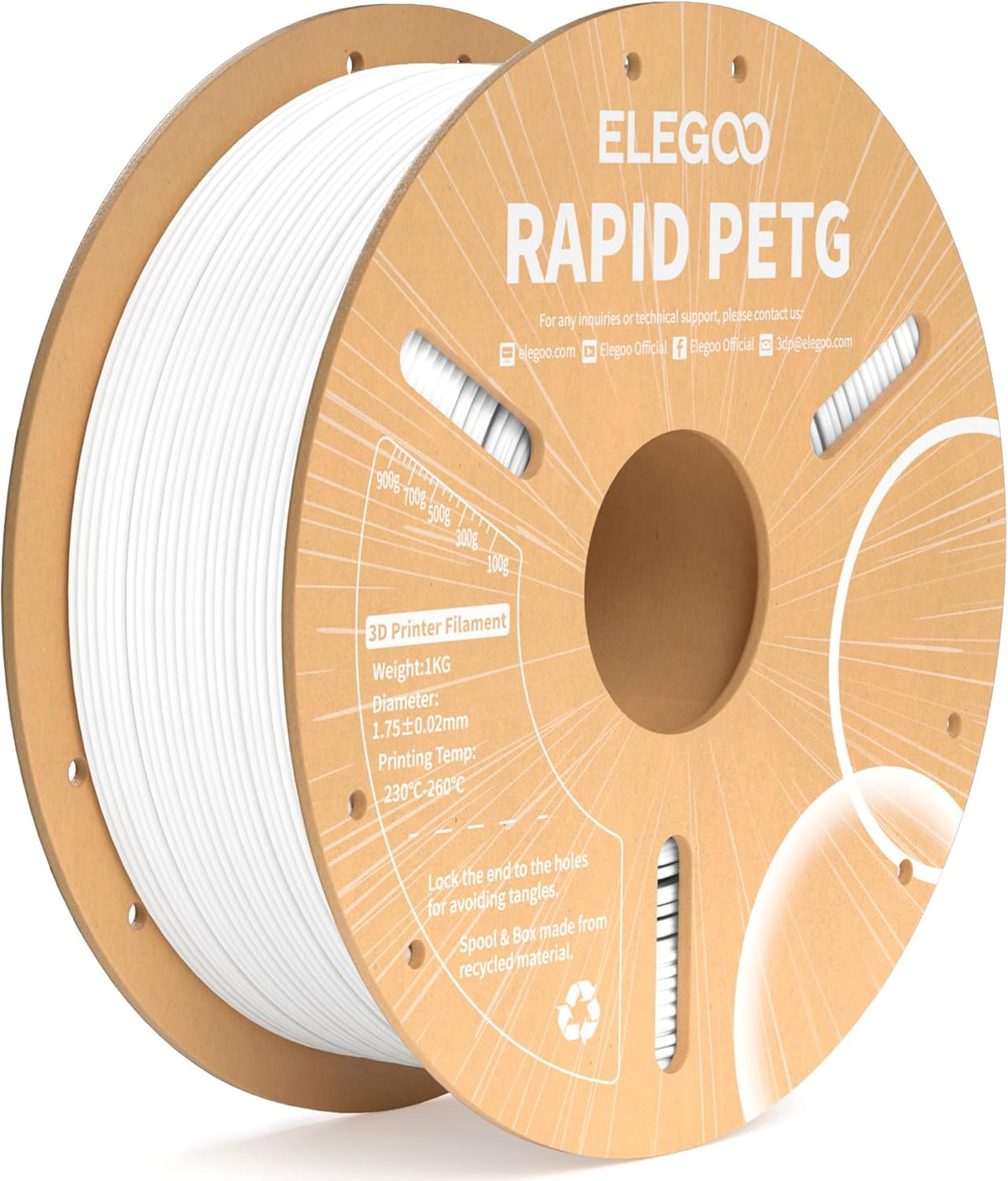 ELEGOO Rapid PETG Filament 1.75mm Black 1KG, 3D Printer Filament Max 600 mm/s High Speed Printing, Dimensional Accuracy +/- 0.02 mm Fit Most FDM Printer 1kg Cardboard Spool - PuriLite