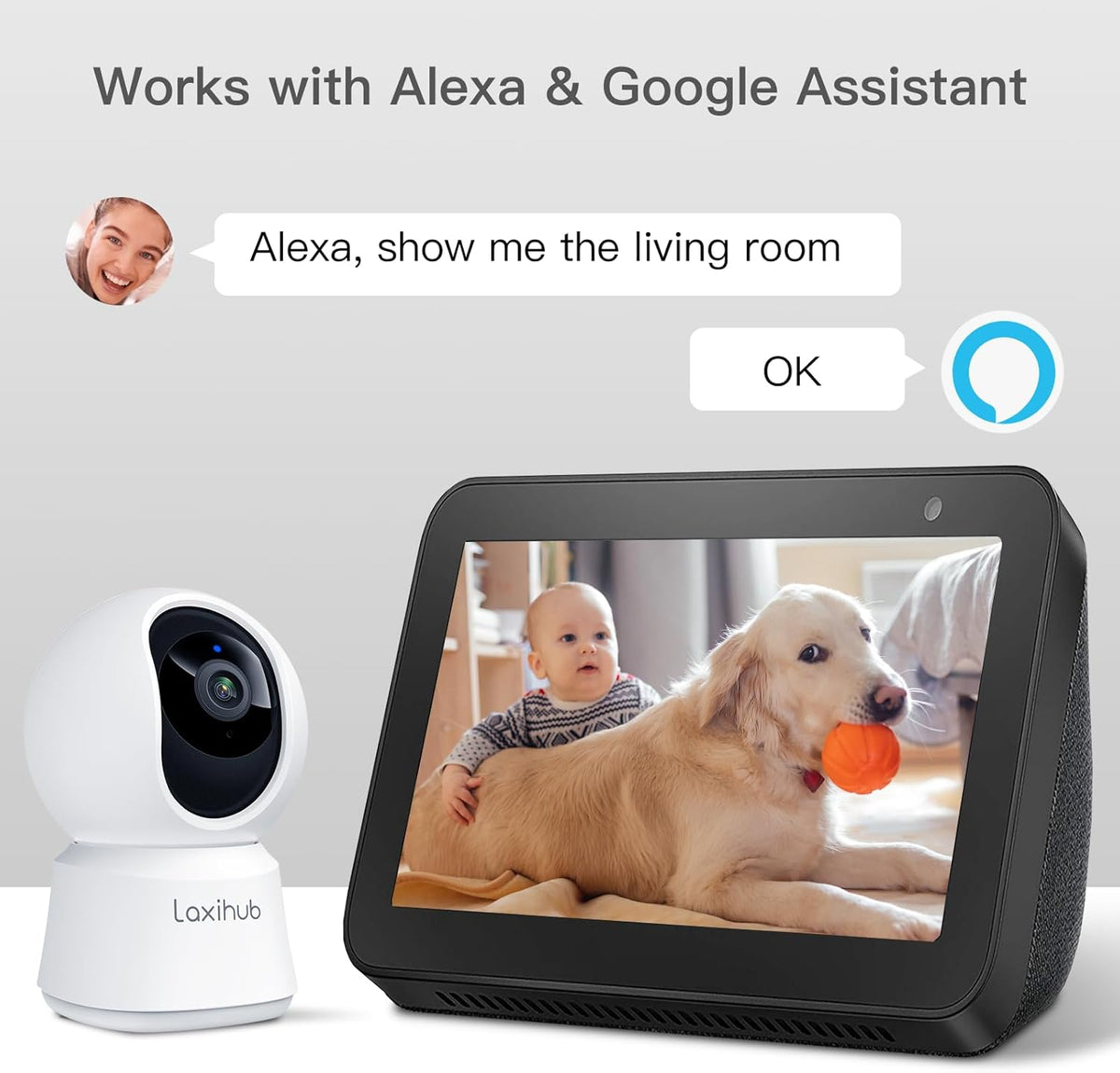 360° View 2K Pet Camera with Phone App, Indoor Security Camera, P2T Baby Monitor, Pan/Tilt, Motion & Sound Detection, Night Vision,Two-Way Audio, Works with Alexa - PuriLite