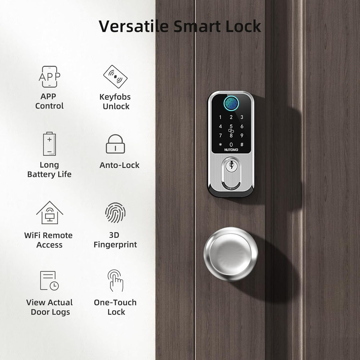 Keyless Entry Door Lock with Knob: NUTOMO Front Door Lock Set Fingerprint Deadbolt Alexa Digital Keypad Door Locks APP Remote Control Auto Lock Black - PuriLite