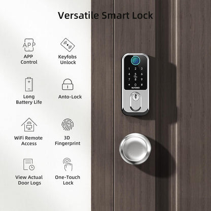 Keyless Entry Door Lock with Knob: NUTOMO Front Door Lock Set Fingerprint Deadbolt Alexa Digital Keypad Door Locks APP Remote Control Auto Lock Black - PuriLite