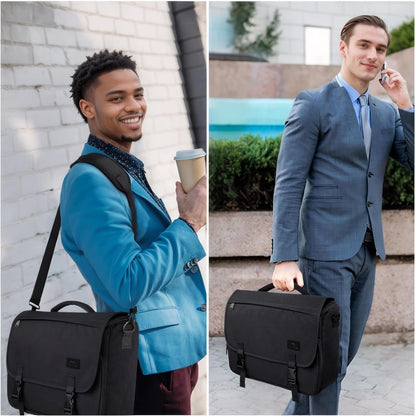 Messenger Bag for Men, Laptop Bag 15.6 Inch, Water Resistant Canvas Shoulder Bag Nylon Crossbody Bag for Women with Detachable Shoulder Strap Black - PuriLite
