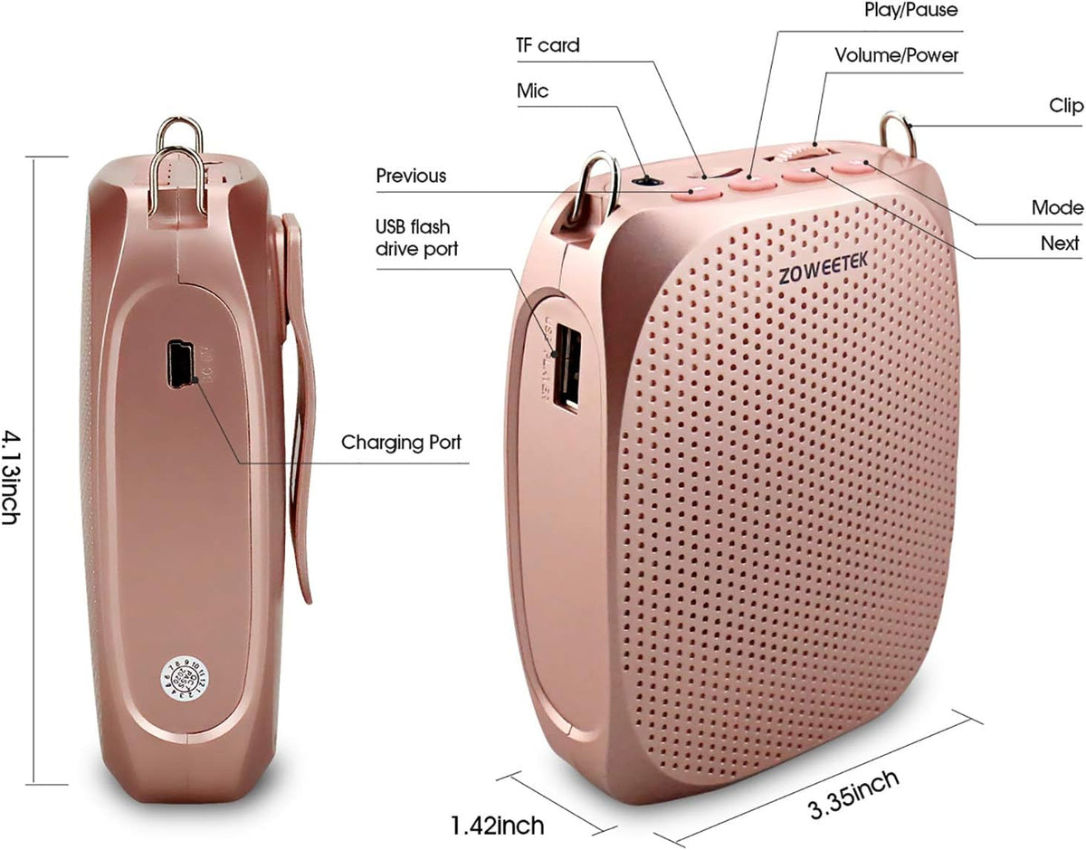 ZOWEETEK Voice Amplifier with Microphone Headset,1800mAh Rechargeable Portable Amplifier for Teachers, Tour Guide,Yoga,Fitness, Training, Meeting,Classroom - PuriLite