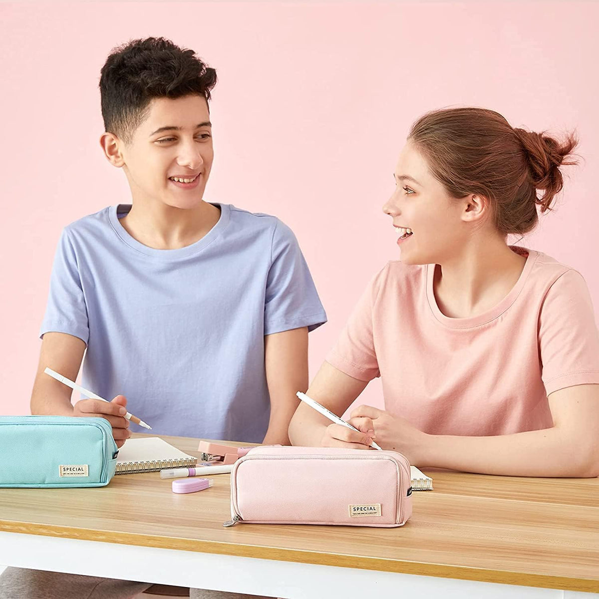 Big Capacity Pencil Case, OLIYuMi 3 Compartment Pencil Pouch Pencil Bag Storage Box Stationery Organizer Makeup Bag with Zipper Closure for Student Office College Boys and Girls (Pink) - PuriLite