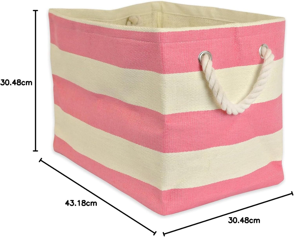 DII Storage Basket or Bin, Collapsible & Convenient Storage Solution for Office, Bedroom, Closet, Toys, Laundry (Large) - Pink Rugby Stripe - PuriLite