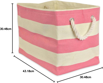 DII Storage Basket or Bin, Collapsible & Convenient Storage Solution for Office, Bedroom, Closet, Toys, Laundry (Large) - Pink Rugby Stripe - PuriLite