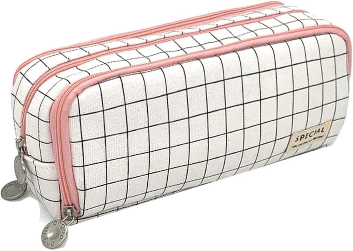 Big Capacity Pencil Case, OLIYuMi 3 Compartment Pencil Pouch Pencil Bag Storage Box Stationery Organizer Makeup Bag with Zipper Closure for Student Office College Boys and Girls (Pink) - PuriLite