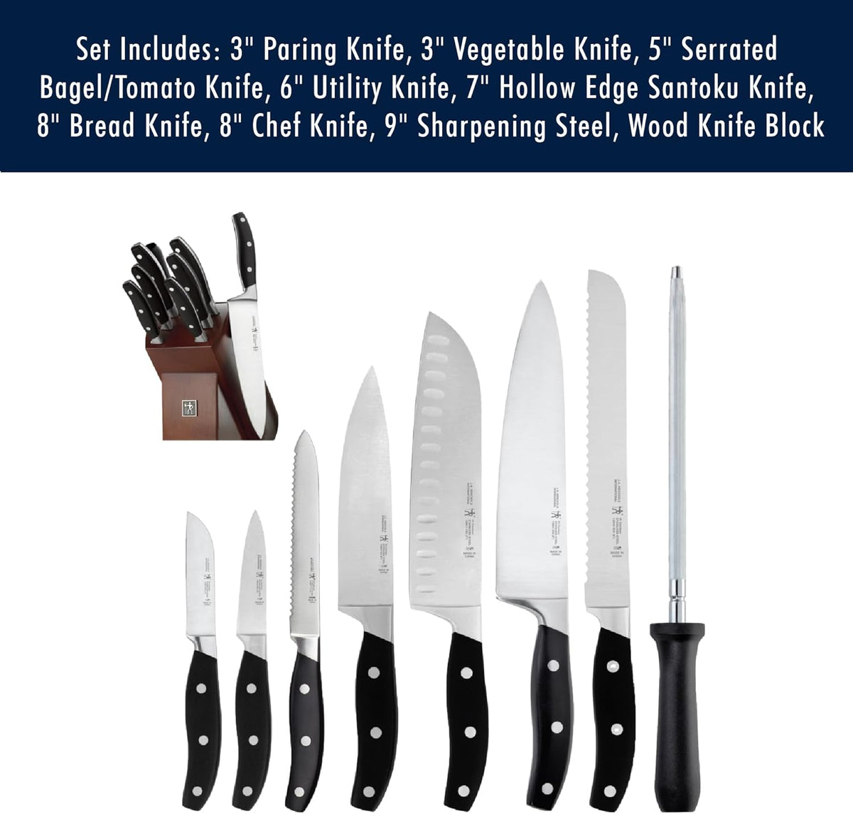 Zwilling J.A. Henckels HI Forged Contour 9 PC Block Set, Black/Silver - PuriLite