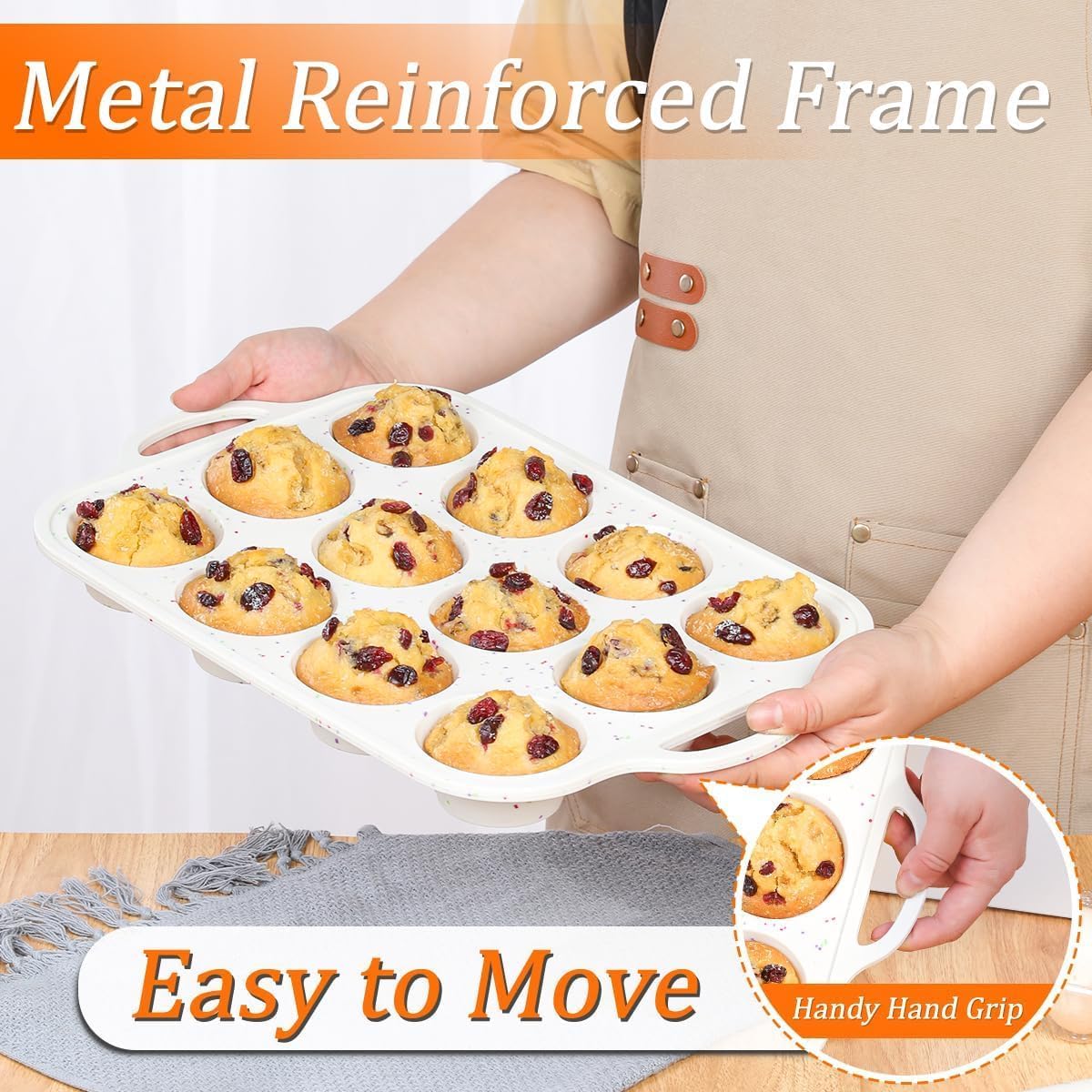 Silicone Muffin Pan, with Metal Reinforced Frame 2.8 Inch Regular Size Silicone Cupcake Pan Nonstick 12 Cups for Baking Homemade Muffins, Cupcakes, Egg Bites 2 Pack Dishwasher Safe BPA Free - PuriLite