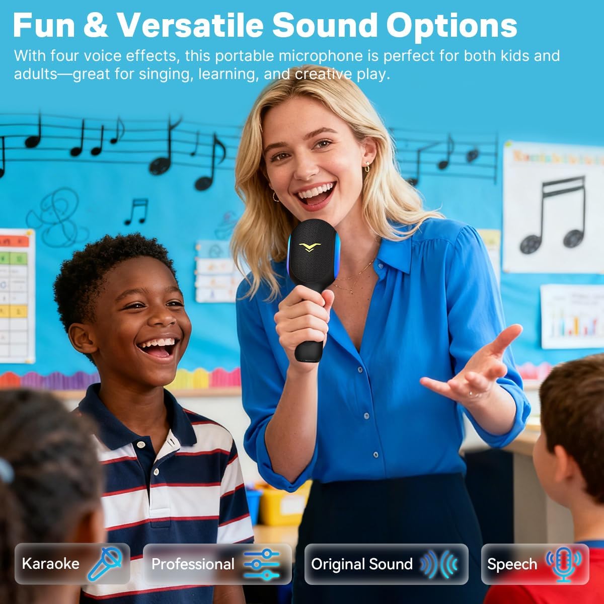 Wireless Bluetooth Karaoke Microphone, 5-in-1 Portable Handheld Mic Speaker with Dynamic RGB Lights, Mini Karaoke Machine for Car Travel Home Party, Music Recording, Duet Singing, Gift for Kids Adults