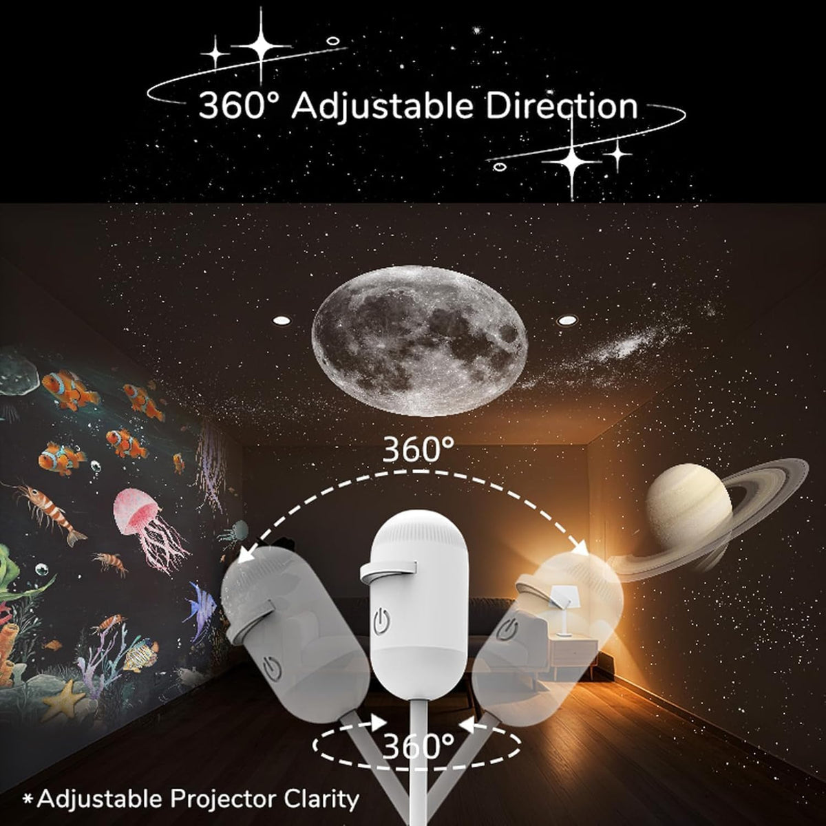 2-in-1 HD Galaxy 5D Holographic Night Light Projector,360°USB Plug and Play