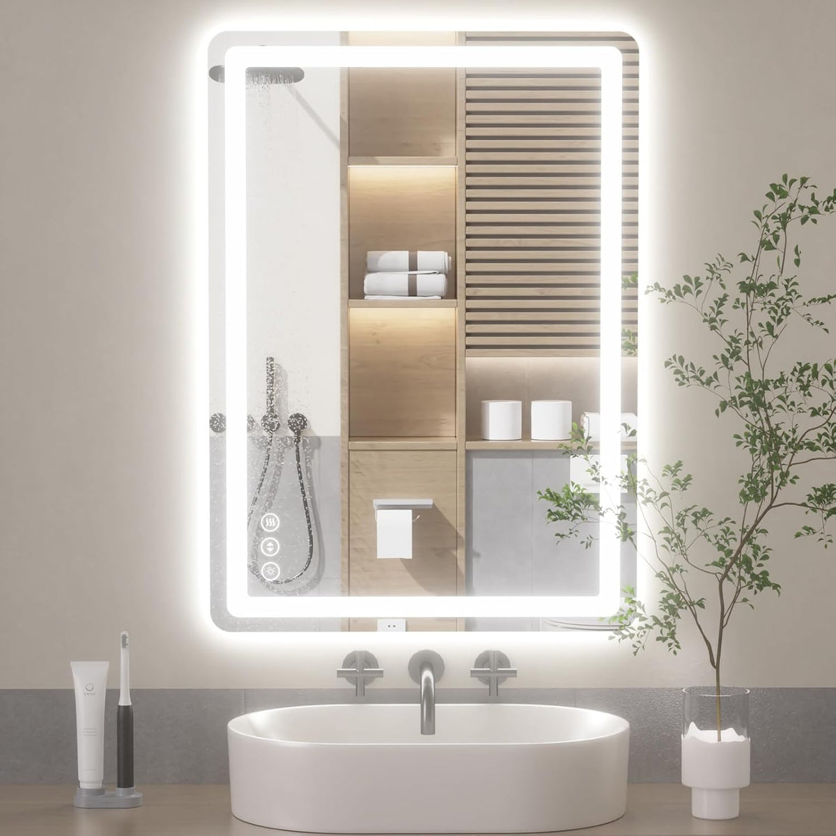Lmsedf 24" x 32"Rectangle LED Bathroom Mirror with Lights, Backlit & Front Lighted, Wall-Mounted Vanity Mirror 3000K/4000K/6000K, Memory Functions, Anti-Fog, Dimmable Smart Mirror - PuriLite