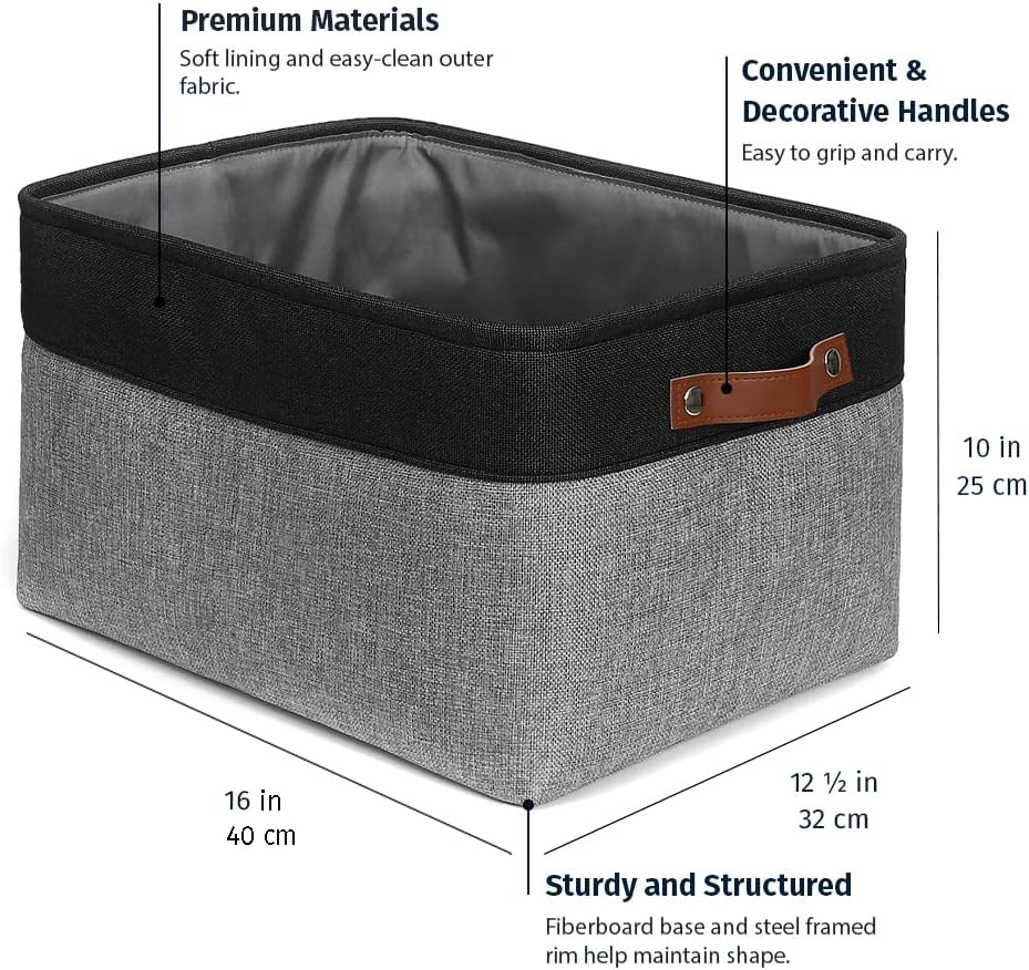 OrganiHaus Large Fabric Storage Baskets for Shelves 3 Pack, 15x11in Closet Storage Bins for Shelves, Cloth Baskets, Fabric Storage Cubes, Linen Closet Organizers, Fabric Basket, White Basket - PuriLite