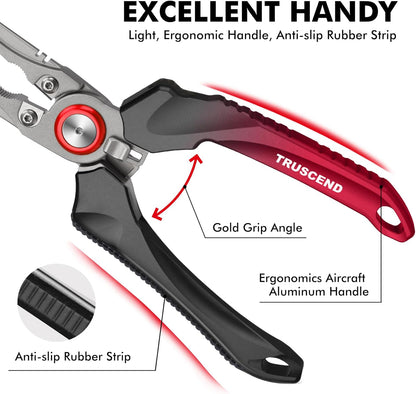 TRUSCEND Lockable Handy Fishing Pliers with Innovative Ergonomic Handle, Saltwater Corrosion Resistant Teflon Coated Fishing Tool, Multi-Function Fishing Gear with Mo-V Cutter, Amazing Fishing Gift - PuriLite