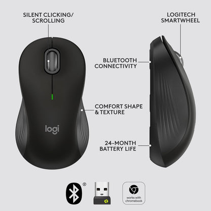 Logitech Signature M650 L Full Size Wireless Mouse - For Large Sized Hands, 2-Year Battery, Silent Clicks, Customizable Side Buttons, Bluetooth, for PC/Mac/Multi-Device/Chromebook - Black - PuriLite