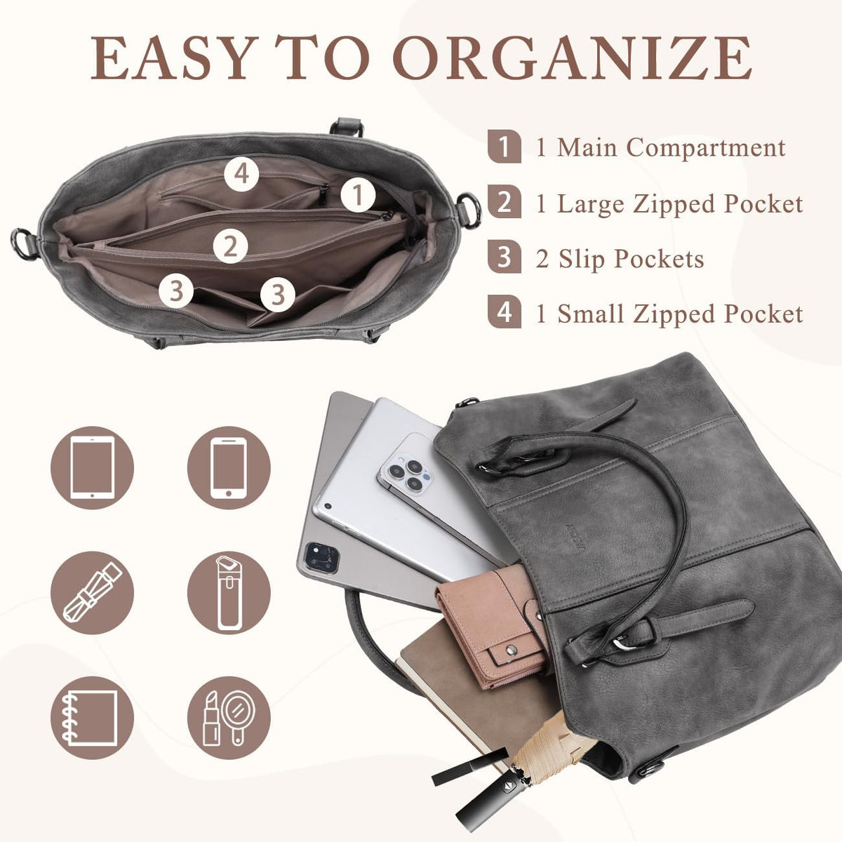 Hobo Bags for Women,VASCHY Vegan Leather Handbag Purse Top Handle Satchel Boho Shoulder Bag with Crossbody Guitar Strap - PuriLite