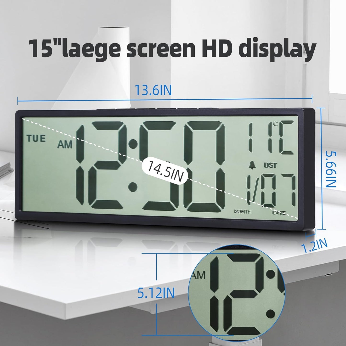 Purilite Select 15.5" Large Digital Wall Clock - PuriLite