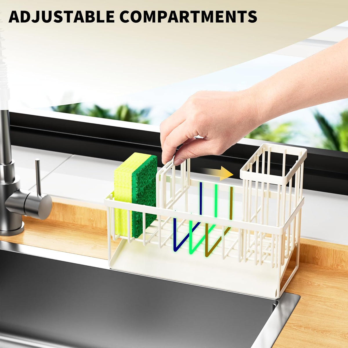 Cisily Kitchen Sink Caddy Organzier with High Brush Holder, Sponge Holder for Sink, 304 Rustproof Stainless, Kitchen Countertop Soap Dispenser Organizer, Kitchen Decor and Accessories (Black) - PuriLite