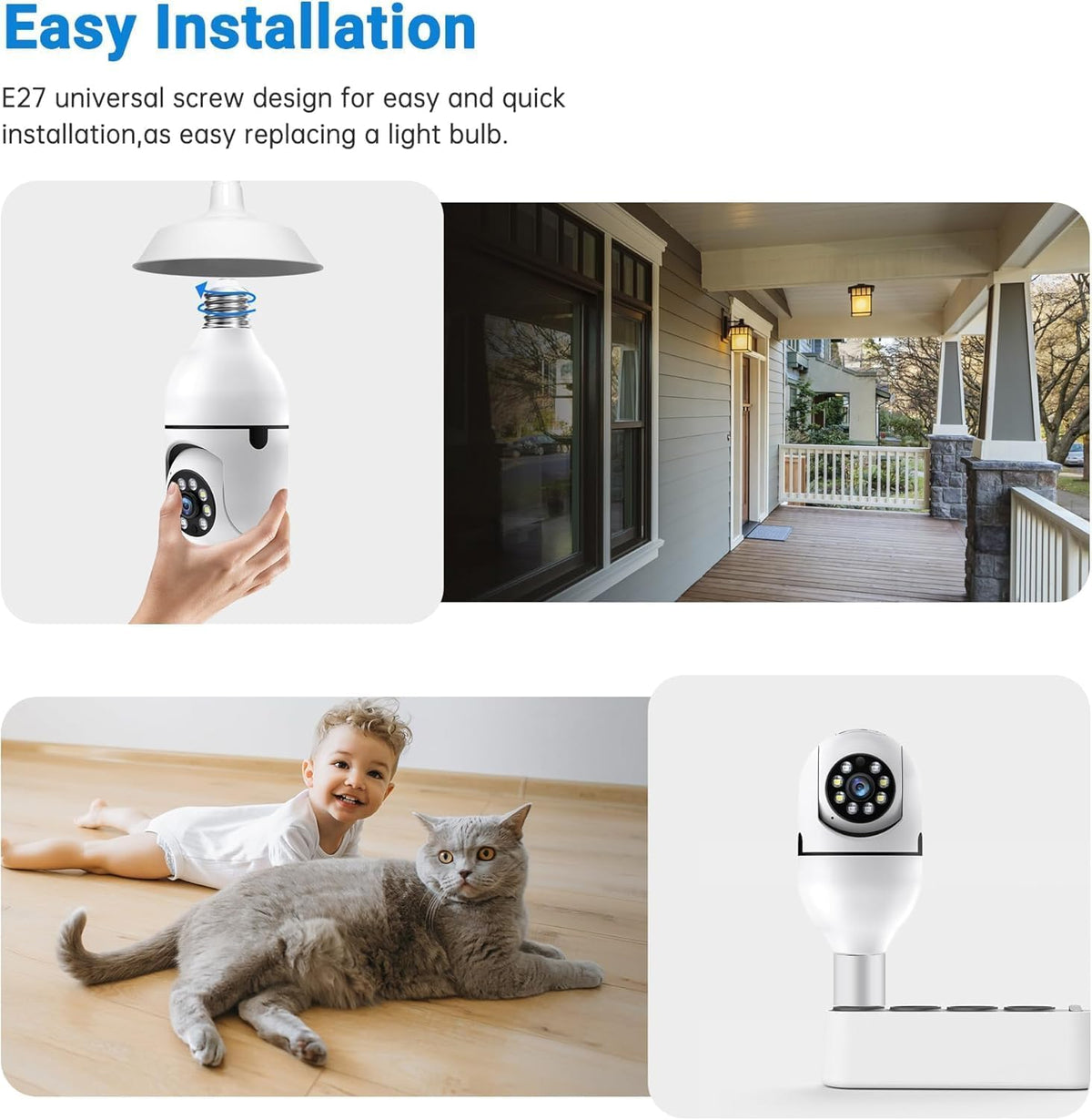 Light Bulb Security Camera Wireless Outdoor, 5G & 2.4GHz 2K 360 Degree Outdoor Camera Wireless Motion Detection and Alarm,Two-Way Talk,Color Night Vision, Bulb Camera Surveillance Exterieur, 2Pack - PuriLite