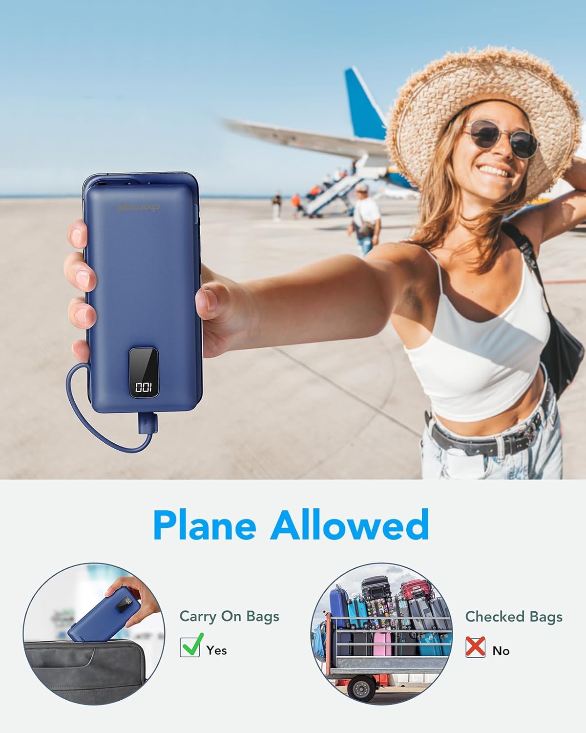 Charmast Portable Charger with Built-in Cables and AC Wall Plug, 10000mAh Ultra Slim Power Bank with 5 Outputs & 2 Inputs, External Battery Pack Compatible with iPhone 14/13, Samsung Galaxy, etc - PuriLite