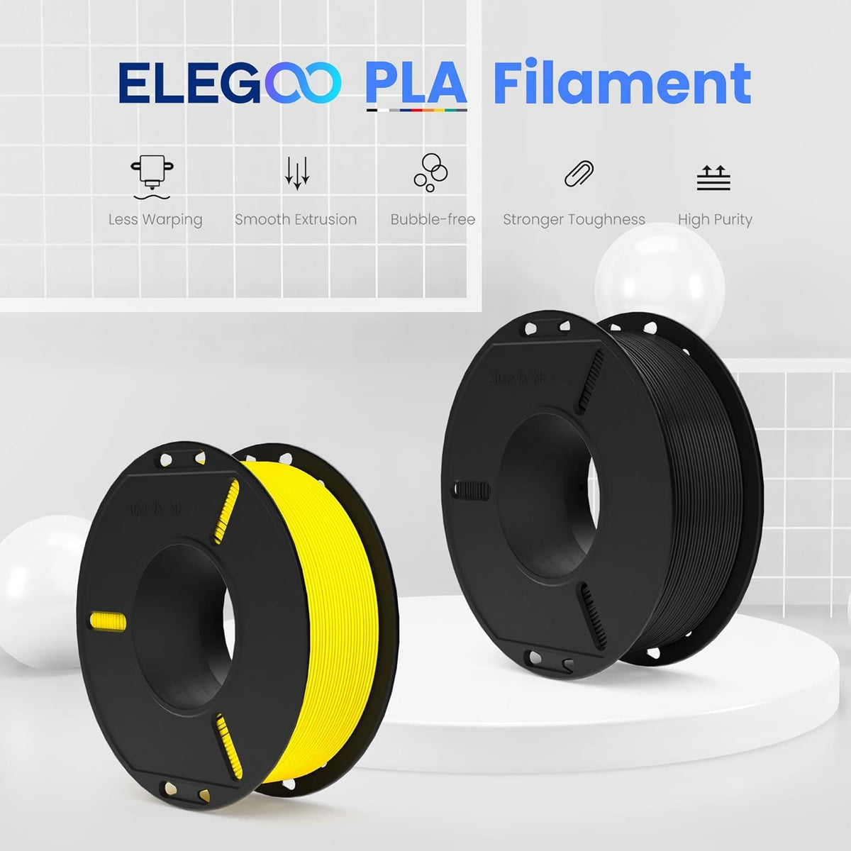 ELEGOO PLA Filament 1.75mm Black 1KG,3D Printer Filament Dimensional Accuracy +/- 0.02mm,1kg Cardboard Spool(2.2lbs) 3D Printing Filament Fits for Most FDM 3D Printers - PuriLite