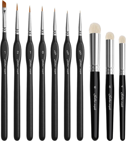 Detail Paint Brushes Set 10pcs Miniature Brushes for Fine Detailing & Art Painting - Acrylic, Watercolor,Oil,Models - PuriLite
